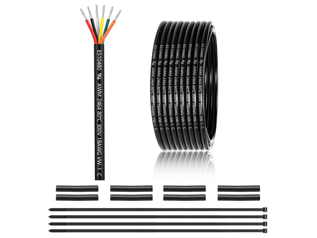 18 Gauge 6 Conductor Electrical Wire 25FT, UL 2464 18 AWG 6 Wire Cable Tinned Copper PVC Stranded 18/6 Core Wire for LED Lighting, Outdoor Low...