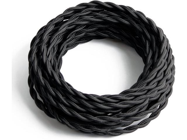 25ft Fabric Cloth Covered Lamp Twisted Wire,PRUNLLA Vintage 18/2 Industrial Electrical Cord,18-Gauge Antique Style for Retro Lamp,DIY Projects(Black)