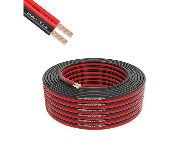 16 Gauge 2 Conductor Flexible Parallel Electrical Wire 100ft Red Black Low Voltage PVC Cord 16/2 AWG Stranded Oxygen Free Copper Cable for...