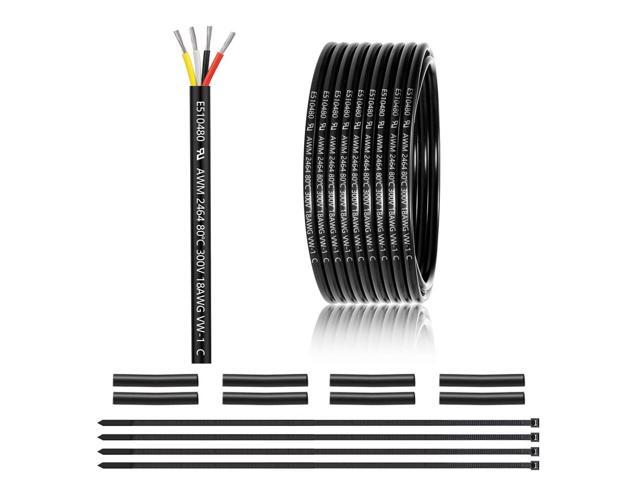 18 Gauge 4 Conductor Electrical Wire 25FT, UL 2464 18 AWG 4 Wire Cable Tinned Copper PVC Stranded 18/4 Core Wire for LED Lighting, Outdoor Low...