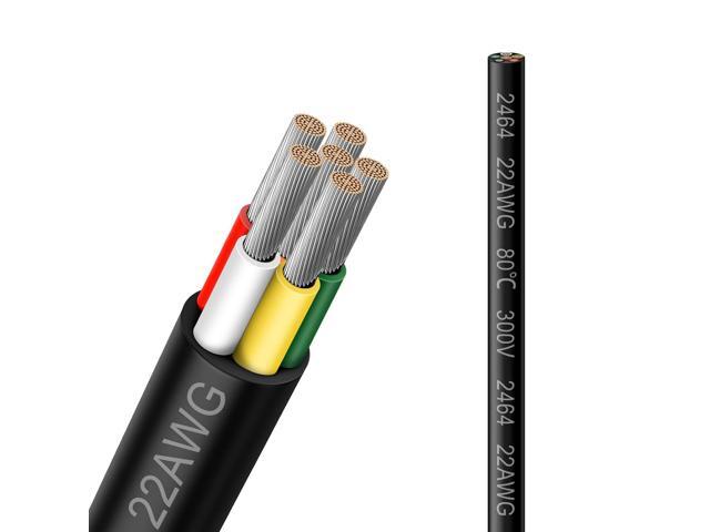 22 Gauge 6 Conductor Electrical Wire, 50FT 2464 22AWG 6 Wire Cable PVC Stranded Tinned Copper, 22/6 Cord Extension Low Voltage Cable