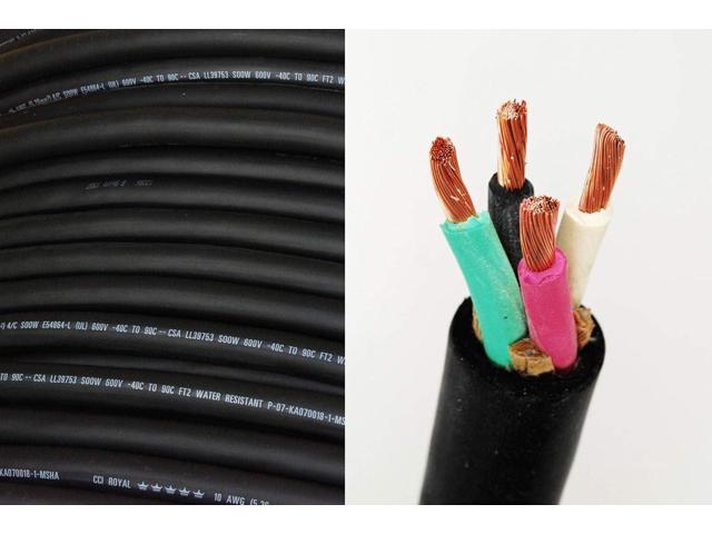 50' 12/4 SOOW SO Electric Wire Cord Heavy Duty Portable Power Cable for Indoor, Outdoor, Industrial 12 Gauge 4 Conductor Copper Wire Black
