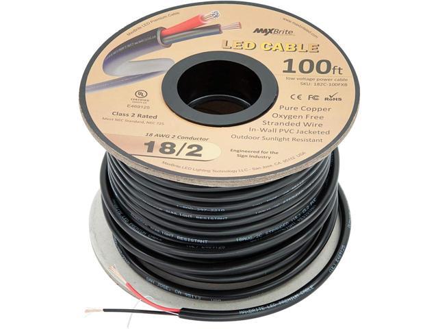 100 ft. 18AWG Low Voltage LED Cable, 2 Conductor, Outdoor Rated, Black Sleeve in-Wall Speaker Wire UL/cUL Class 2, Sunlight Resistant