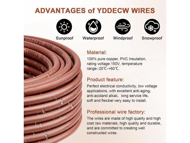 YDDECW Thermostat Wire - 18/6 40FT Solid Copper 18 Gauge 5 Conductor Power Circuit Cable for Heating & air Conditioning Equipment, doorbells and...