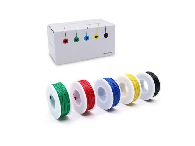 5pcs 164ft Copper Hookup Wire Kit Wrapping 30AWG Cable Jumper Wire Solid Core Tinned Copper Wrapping Wire 5 Color