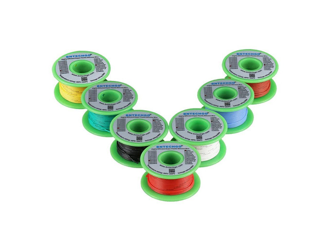 BNTECHGO 26 Gauge Silicone Wire Kit 7 Color Each 100 ft Flexible 26 AWG Stranded Tinned Copper Wire