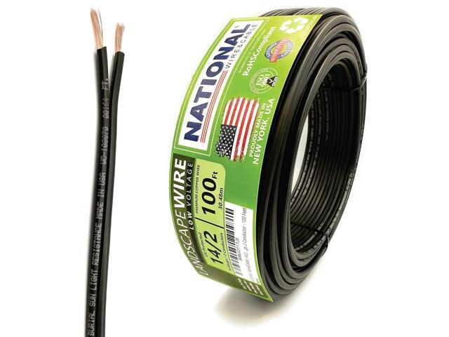 NATIONAL Wire & Cable 14/2 Low Voltage Landscape Lighting Copper Wire - Made in USA - 14-Gauge 2-Conductor - 100 Feet