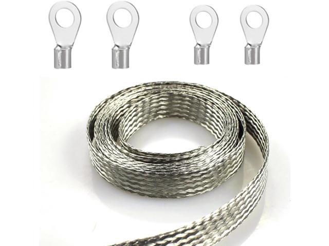 Tinned Flat Copper Braid Cable,6mm Flat Copper Braided Ground Strap Wire, Flexible Shielding Wire Mesh16.4ft