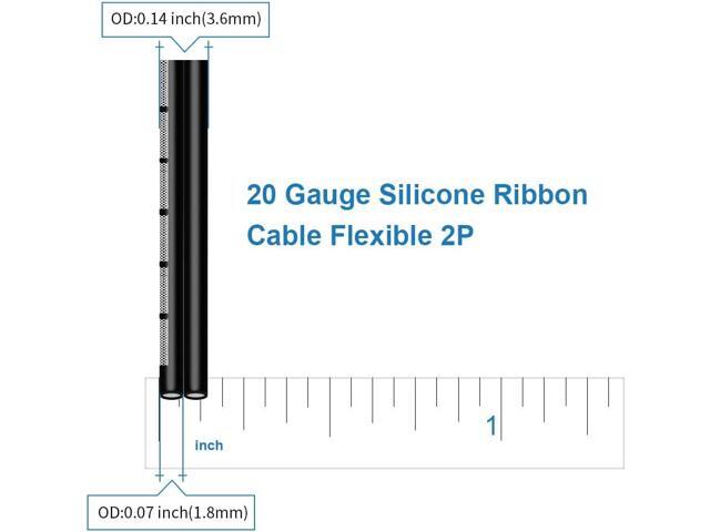 BNTECHGO 20 Gauge Silicone Ribbon Cable Flexible 2P Black 50 ft Flat Cable 20 AWG Stranded Tinned Copper Wire