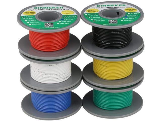 26 Gauge Silicone Wire Kit 6 Color Red Black White Blue Green Yellow(10m/32.8ft Each) High Resistant 200 deg C 600V Electronic Wire 26 AWG Stranded...