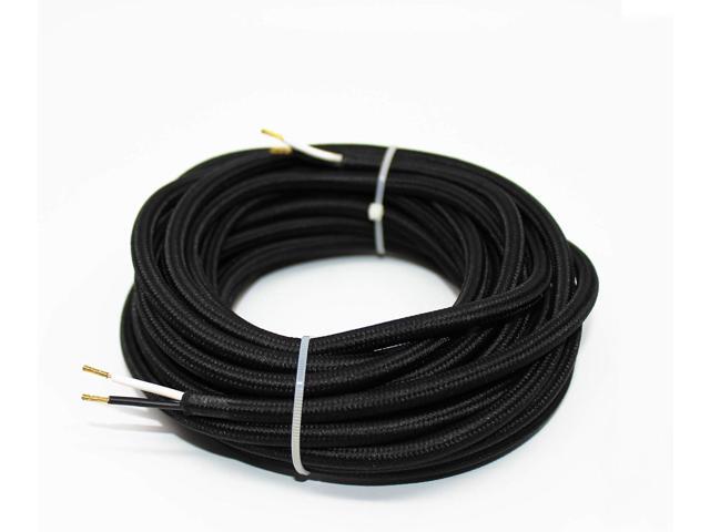 18/2 20Ft Vintage Electrical Wire Lamp Cord Rayon Covered Braided Black 18 AWG 2 Conductor 20 Feet Flexible Fabric Pendant Lighting Power Antique.
