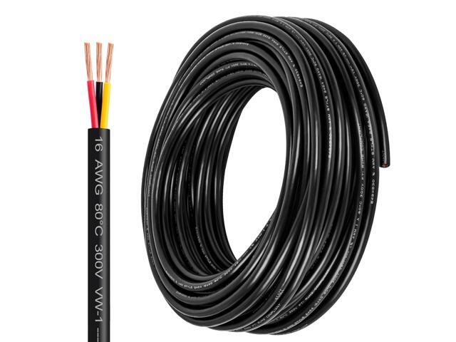 16 Gauge Wire 3 Conductor,16 AWG Electrical Wire Stranded PVC Cord Oxygen-Free Copper Cable,50FT 3 Core Pure Copper Flexible Cable Wire for LED...