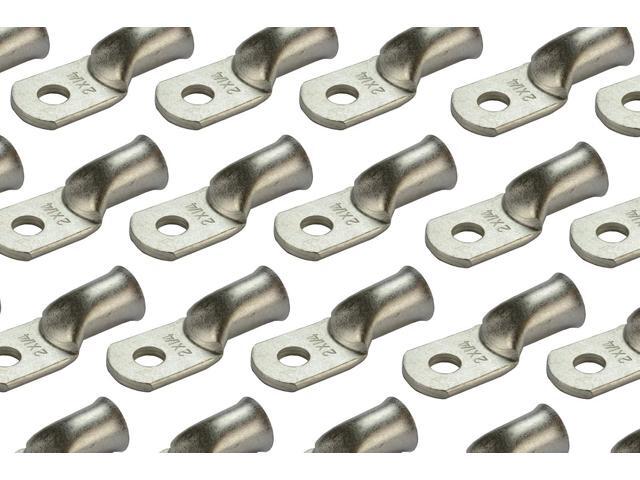 TEMCO 25 Pack Tinned Copper Welding Battery Cable Ends, Lugs Terminal 2 AWG 1/4' Hole - Marine Grade (6 AWG to 1/0 AWG Options Available)