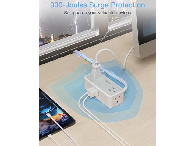 Ultra Thin 5FT Flat Extension Cord, TESSAN Surge Protector Flat Plug Power Strip 4 Wide Spaced AC Outlets 3 USB, 900 Joules Protection, Suitable...