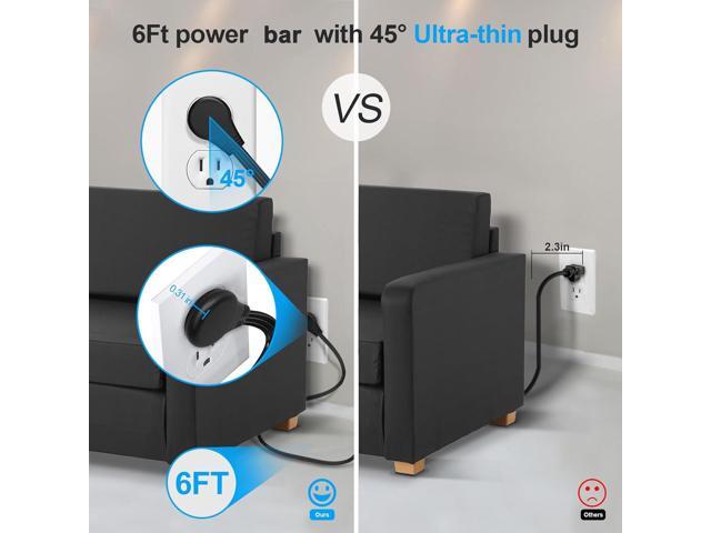 2 Pack Ultra Flat Plug Power Strip,Power Strips with Surge Protection-4 Widely Outlets,6 ft Flat Plug Extension Cord with 3 USB Ports(1 USB C...