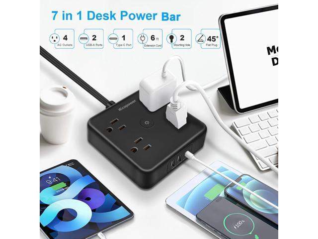 2 Pack Ultra Flat Plug Power Strip,Power Strips with Surge Protection-4 Widely Outlets,6 ft Flat Plug Extension Cord with 3 USB Ports(1 USB C...