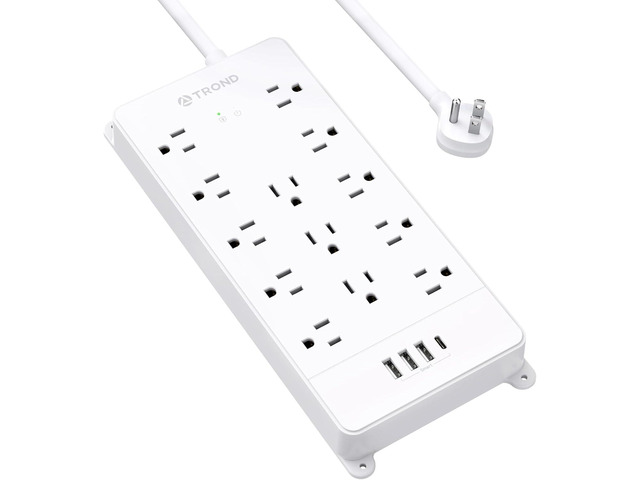 TROND Power Strip Surge Protector - White Extension Cord with USB Ports, 13 Widely-Spaced Outlets Expansion, 5ft, Flat Plug, Under Desk, Wall...
