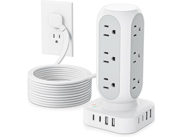 Tower Surge Protector Power Strip, 10FT Extension Cord with Multiple Outlets, Flat Plug Outlet Extender with 12 AC Outlets & 8 USB Ports, 24W Total...