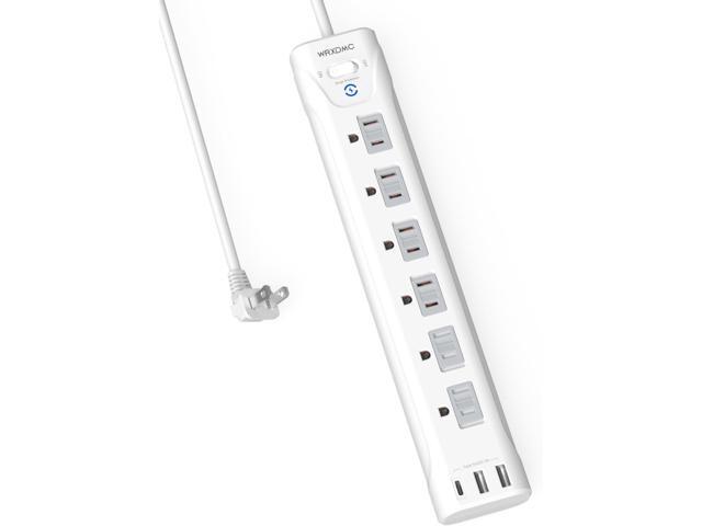 2 Prong Power Strip, WRXDMC 2 Prong to 3 Prong Outlet Adapter, 1680J Surge Protector, 1625W, 5ft Extension Cord with Flat Plug Polarized Plug, 6 AC...