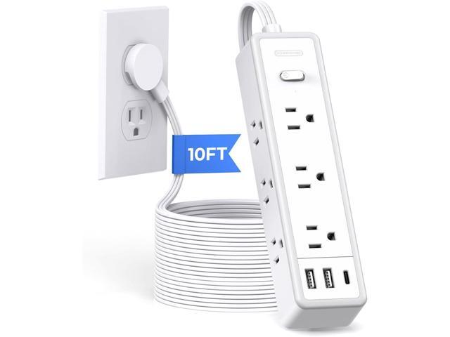 Surge Protector Power Strip 10 FT, Flat Extension Cord with 9 Widely Outlets 3 USB Ports(1 USB C), 1080J, Flat Plug, 3 Side Extension Cord with...
