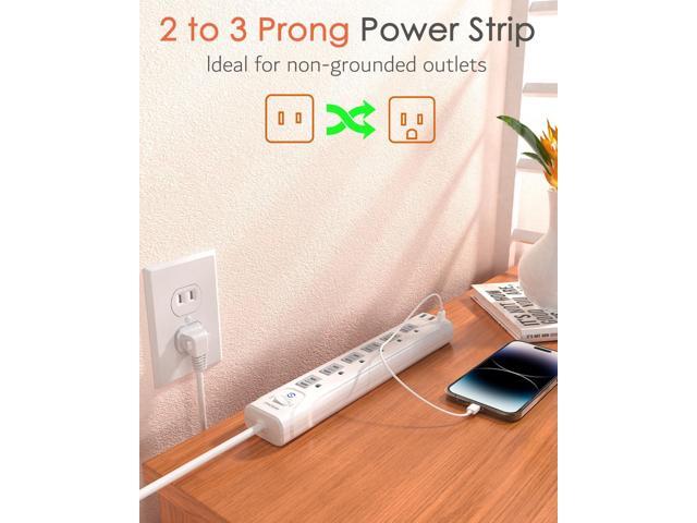 2 Prong Power Strip, WRXDMC 2 Prong to 3 Prong Outlet Adapter, 1680J Surge Protector, 1625W, 5ft Extension Cord with Flat Plug Polarized Plug, 6 AC...