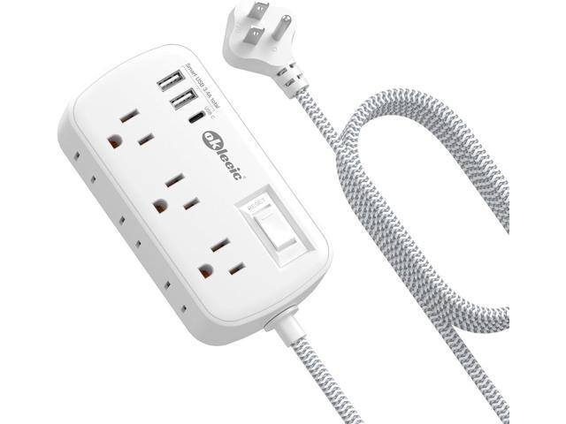 Extension Cord 15 ft - Surge Protector Power Strip Flat Plug with 6 Widely Outlets 3 USB (5V/3.4A 17W) Charging Ports, Multi Plug Wall Outlet...