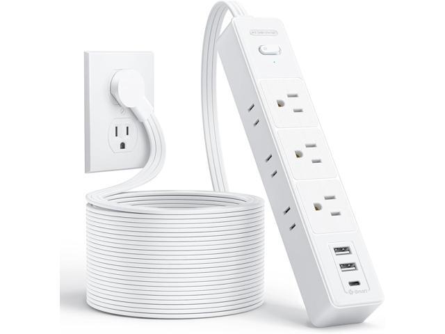 NTONPOWER Flat Extension Cord 15 ft, 1080J Surge Protector with Long Cord, 1625W Overload Protection, 6 Widely Outlets and 3 USB Ports(1 USB C),...