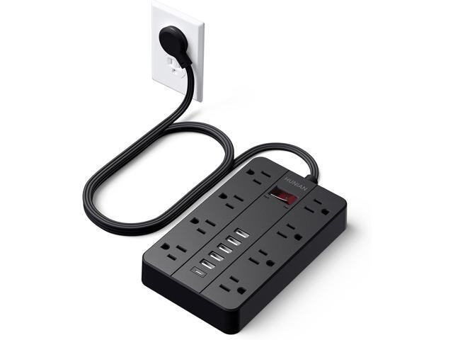 Power Strip with USB Ports, HUNIAN 5 Ft Extension Cord Flat Plug with 8 Outlets, 6 USB Charger(1 USB C Port), Indoor Desk Charging Station Surge...