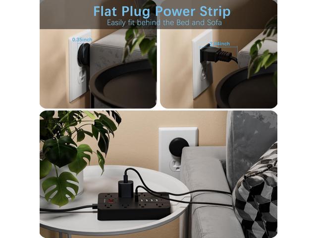 Power Strip with USB Ports, HUNIAN 5 Ft Extension Cord Flat Plug with 8 Outlets, 6 USB Charger(1 USB C Port), Indoor Desk Charging Station Surge...