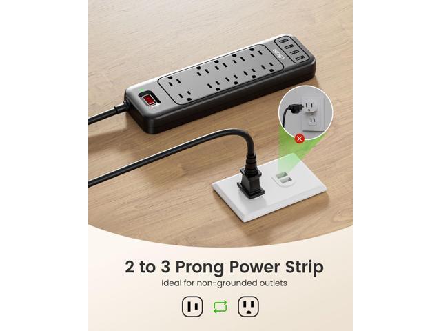 LENCENT 2 Prong Power Strip, Polarized 3 Prong to 2 Prong Outlet Adapter, 1700J Surge Protector, 6ft Extension Cord, 10 AC Outlets & 4 USB(5V 3.4A...