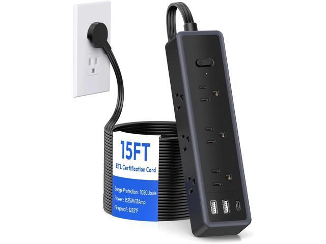 Flat Extension Cord 15 FTSurge Protector Power Strip with 9 Widely Outlets and 3 USB Ports (1 USB-C), Flat Extension Cord with Multiple Outlets,...