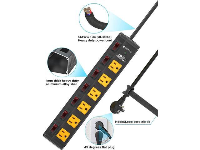 CRST 6 Outlet Metal Heavy Duty Power Strip with Individual Switches, 6FT Wide Spaced Garage Power Strip, Mountable Power Strip Surge Protector...
