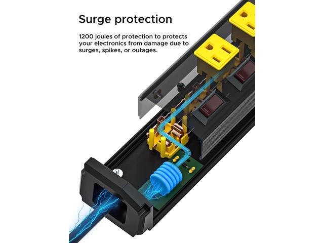 CRST 6 Outlet Metal Heavy Duty Power Strip with Individual Switches, 6FT Wide Spaced Garage Power Strip, Mountable Power Strip Surge Protector...