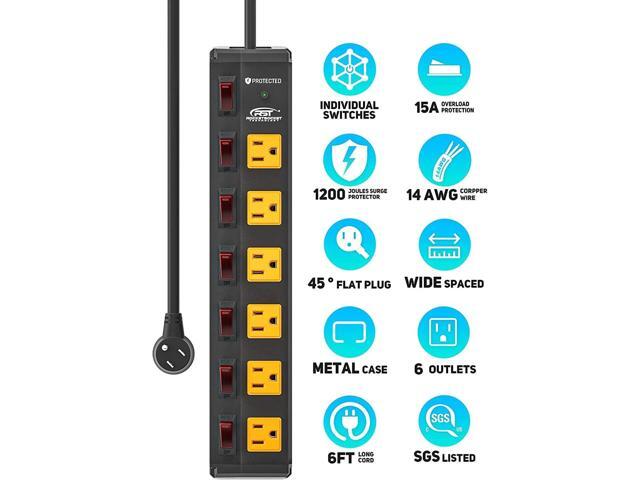CRST 6 Outlet Metal Heavy Duty Power Strip with Individual Switches, 6FT Wide Spaced Garage Power Strip, Mountable Power Strip Surge Protector...
