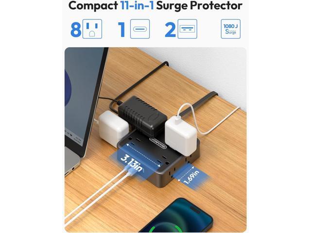 NTONPOWER Extension Cord 25 FT, Black Extension Cord with 8 Widely Outlets 3 USB Ports, Extra Long Extension Cord, 1080J Surge Protector Power Strip