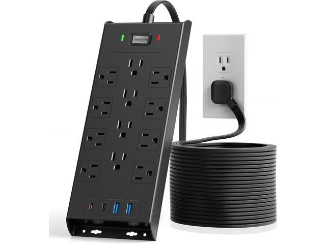 Flat Plug Power Strip 10Ft Long Extension Cord, LeZone 4800J Surge Protector, 12 Outlets 2 USB C 2 USB Ports, Wall Mountable, PD20W Desk Charging...