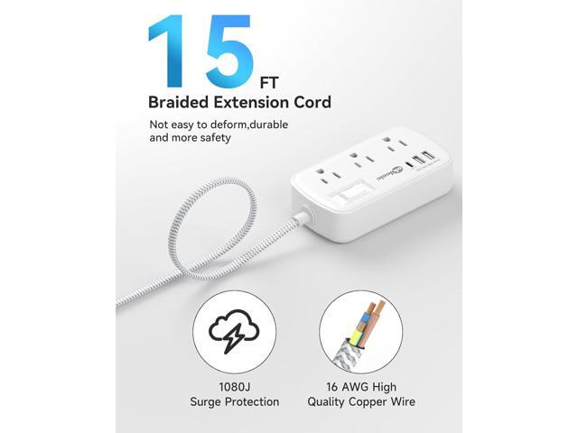 Extension Cord 15 ft - Surge Protector Power Strip Flat Plug with 6 Widely Outlets 3 USB (5V/3.4A 17W) Charging Ports, Multi Plug Wall Outlet...