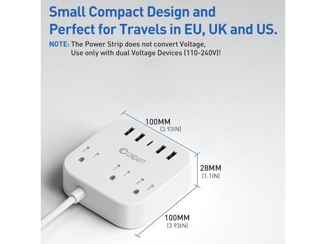 European Plug Adapter, Unidapt US to UK Europe Power Strip for EU/UK/US with USB C and 4 USB Ports, 3 AC Outlets, Wall Mountable, 5ft Extension...