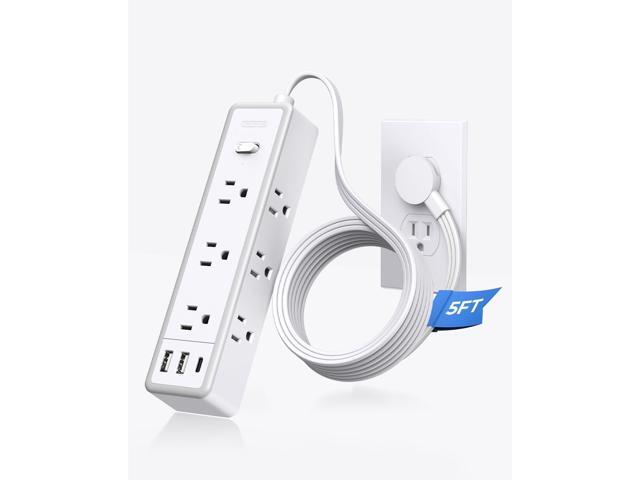 Surge Protector Power Strip, Flat Extension Cord with 9 Widely Outlets 3 USB Ports(1 USB-C), 1080 Joules, 5 FT, Multiple Outlets, Wall Mount, Flat...
