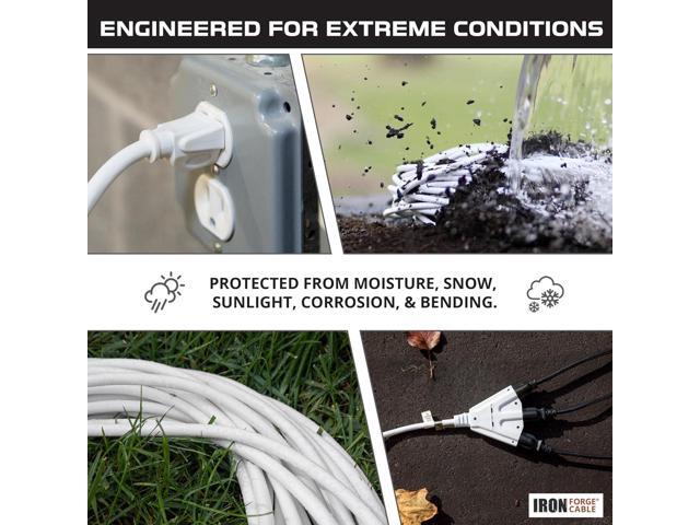 Iron Forge Cable 50ft White Outdoor Extension Cord with 3 Outlets - 16/3 SJTW 50ft Extension Cord 3 Prong, 13 Amp All-Weather Heavy Duty Power Cable