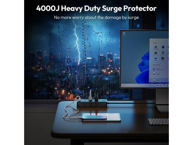 Surge Protector Extension Cord 15FT, NTONPOWER 4000J Surge Protector Power Strip with 12 Outlets & 4 USB Ports (2 USB C), 3 Side Outlet Extender,...