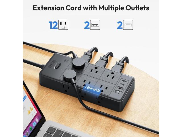 Surge Protector Extension Cord 15FT, NTONPOWER 4000J Surge Protector Power Strip with 12 Outlets & 4 USB Ports (2 USB C), 3 Side Outlet Extender,...
