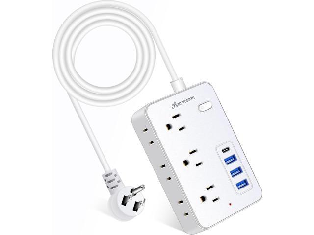20 FT Extension Cord with Multiple Outlets, Asamoom 20 ft Surge Protector Power Strip with 6 Outlets with 4 USB Ports(1 USB C)Flat Plug with Long...