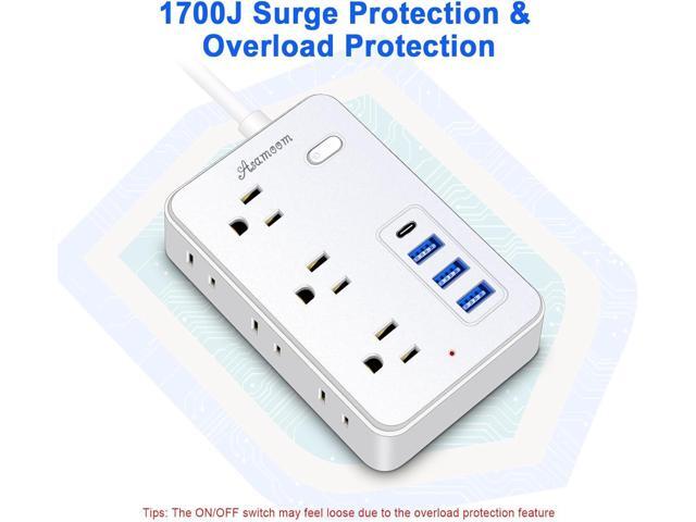 20 FT Extension Cord with Multiple Outlets, Asamoom 20 ft Surge Protector Power Strip with 6 Outlets with 4 USB Ports(1 USB C)Flat Plug with Long...