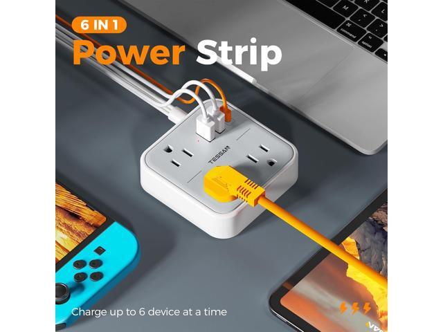 Ultra Thin Flat Extension Cord 5 FT, TESSAN Slim Power Strip with USB Ports (1 USB C), Surge Protector Flat Plug Wall Charger with 3 Outlets for...