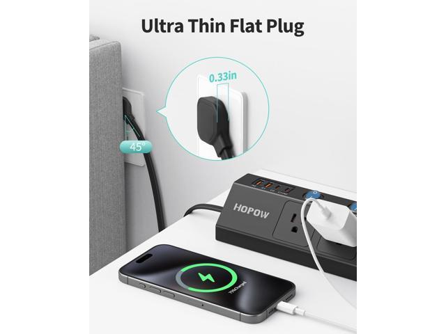 Flat Plug Power Strip with Individual Switches, 10 Ft Ultra Thin Flat Extension Cord, 5-Outlet Surge Protector with 2 USB-C (20W PD) & 2 USB-A,...