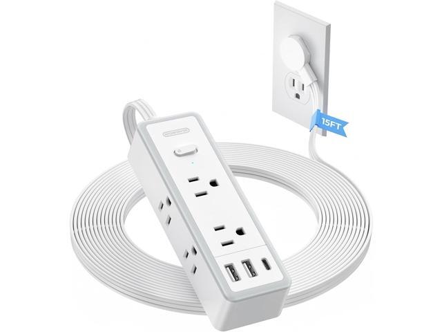 NTONPOWER Flat Plug Power Strip, 15 ft Extension Cord Surge Protector, 6 Widely AC Outlets with 3 USB Ports(1 USB C), Wall Mount, 3-Side Surge...