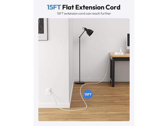 NTONPOWER Flat Plug Power Strip, 15 ft Extension Cord Surge Protector, 6 Widely AC Outlets with 3 USB Ports(1 USB C), Wall Mount, 3-Side Surge...