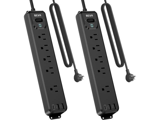 2 Pack Surge Protector Power Strip, 10FT Long Extension Cord with 5 Widely Spaced Outlets 3 USB Ports (1 USB C Port), Flat Overload Protection, 900...