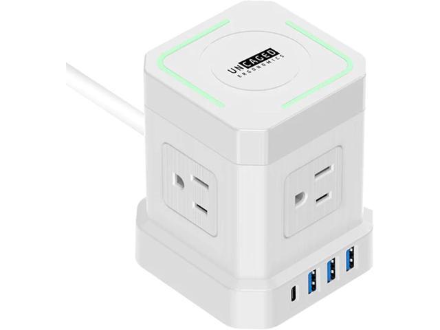 Uncaged Ergonomics Wireless Cube Charger & Power Strip with USB Ports, Surge Protection, 10ft Extension Cord with Wireless Charger, 4 AC Plugs & 3...
